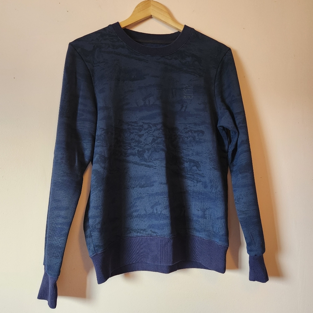 ​G-Star Raw Submarine Camo Crewneck Sweatshirt Blue Men's Size S